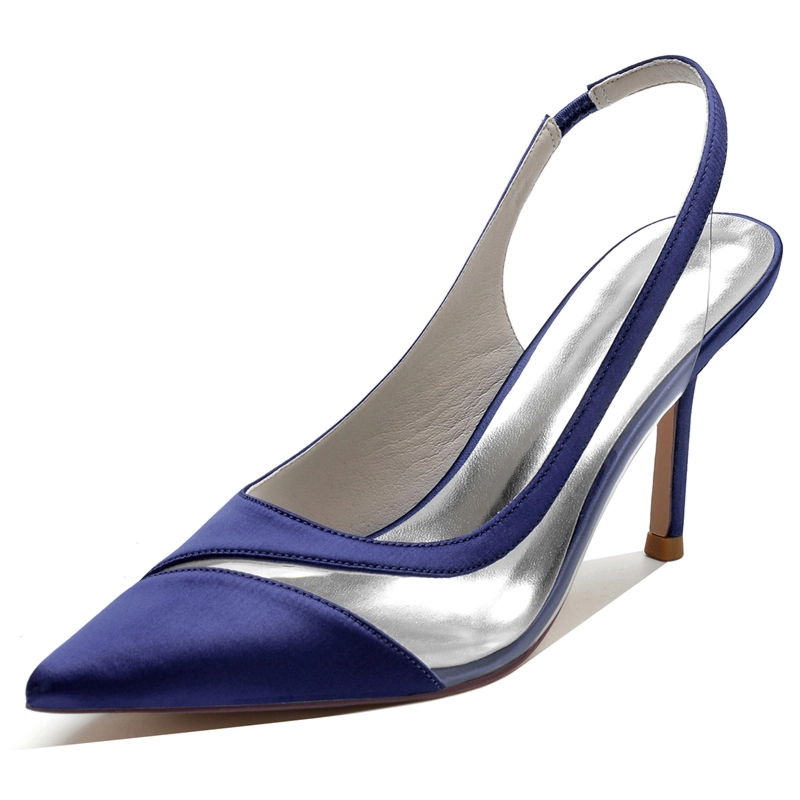 Women's Royal Blue Satin Slingback Pointed Toe Stiletto High Heels Wedding Pumps - Image 3