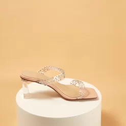 Women's Rhinestones Embellished Clear Mule Chunky Heel Sandals -Ladies Fashion Shoes women s rhinestones embellished clear mule chunky heel sandals 1 2.jpg.mst