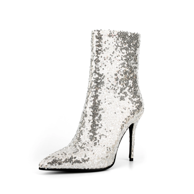 Women's Sequin Pointed Toe Stiletto Heel Ankle Boots 3 Women's Sequin Pointed Toe Stiletto Heel Ankle Boots
