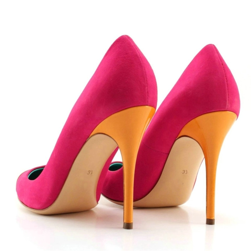 Women's Suede Red And Orange Stiletto Heel Pumps - Image 3