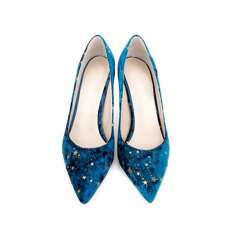 Women's Velvet Starry Stiletto Heel Pumps Pointed Toe 17 Women's Velvet Starry Stiletto Heel Pumps Pointed Toe - Image 15