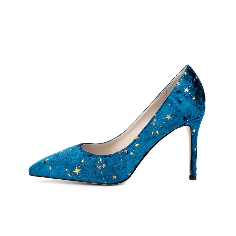 Women's Velvet Starry Stiletto Heel Pumps Pointed Toe 13 Women's Velvet Starry Stiletto Heel Pumps Pointed Toe - Image 11