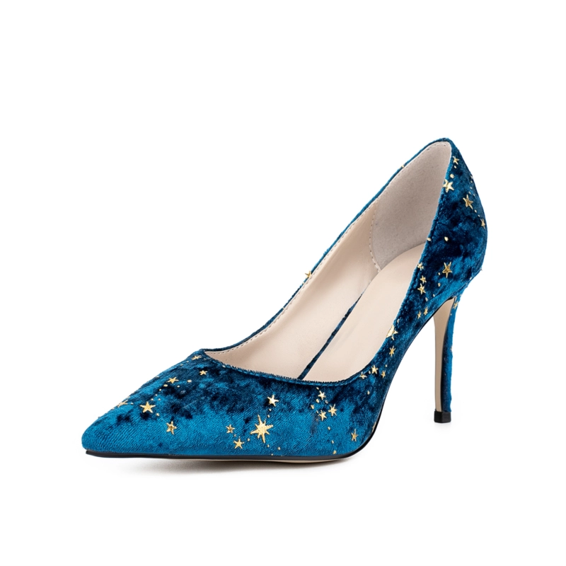 Women's Velvet Starry Stiletto Heel Pumps Pointed Toe 12 Women's Velvet Starry Stiletto Heel Pumps Pointed Toe - Image 10
