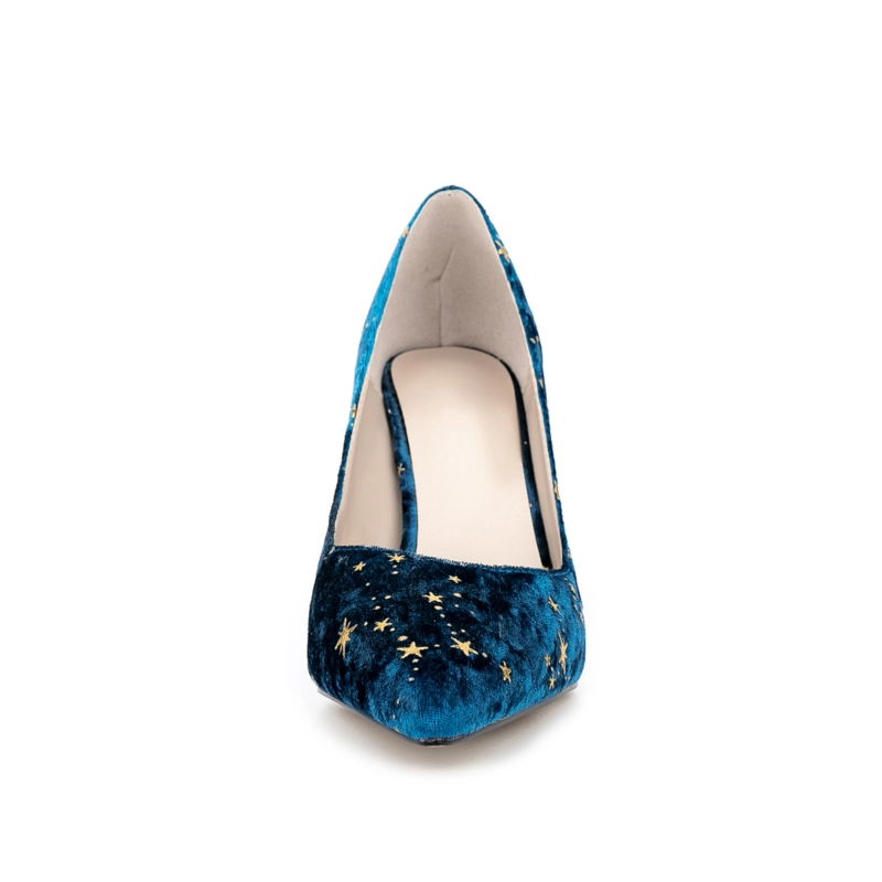 Women's Velvet Starry Stiletto Heel Pumps Pointed Toe 19 Women's Velvet Starry Stiletto Heel Pumps Pointed Toe - Image 17