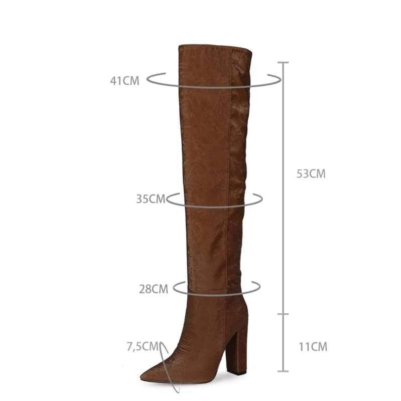 Over The Knee Boots Womens Chunky Heel Wide Calf Thigh High Boots - Image 2