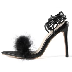 Women's Furry Feather Open Toe Stiletto Heel Strappy Sandals -Ladies Fashion Shoes yda 132 1.jpg.mst