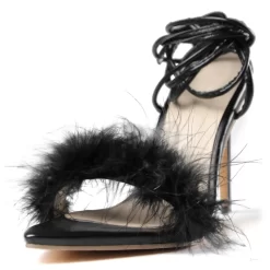 Women's Furry Feather Open Toe Stiletto Heel Strappy Sandals -Ladies Fashion Shoes yda 133 1.jpg.mst
