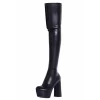 Fashion Nude Vegan Leather Elastic Chunky Heel Platform Thigh High Boots