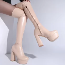Fashion Nude Vegan Leather Elastic Chunky Heel Platform Thigh High Boots -Ladies Fashion Shoes yda 538 1.jpg.mst