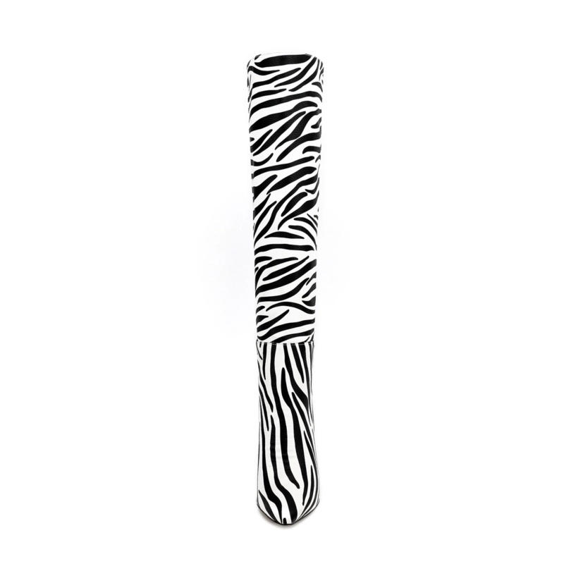 Zebra-stripe Printed Pointed Toe Stiletto Heels Knee High Boots - Image 6