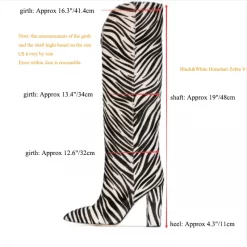 Black&White Horsehair Zebra V-Cut Block Heel Knee High Boots -Ladies Fashion Shoes zebra horsehair print pointy toe front v cut block heel knee high boots 1.jpg.mst