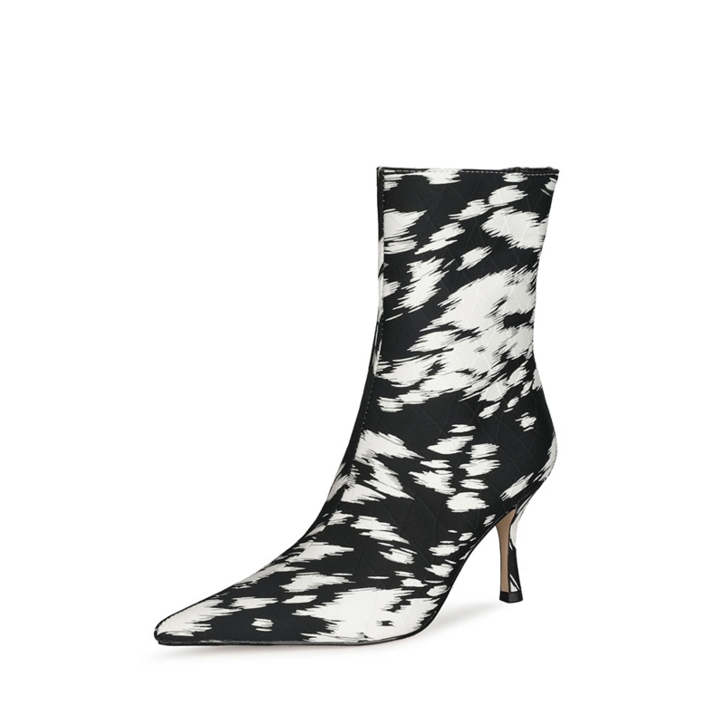 Zebra Print Quilted Side Zipper Stiletto Ankle Boots With Pointed Toe - Image 2
