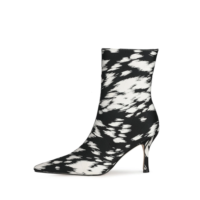 Zebra Print Quilted Side Zipper Stiletto Ankle Boots With Pointed Toe