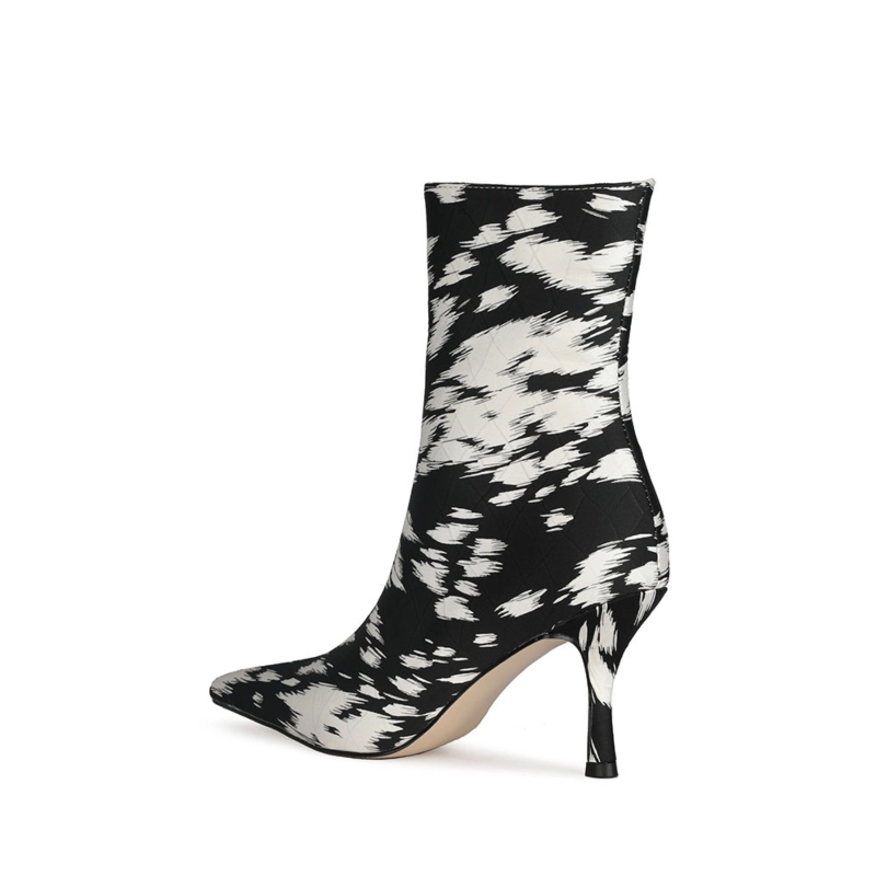 Zebra Print Quilted Side Zipper Stiletto Ankle Boots With Pointed Toe - Image 5