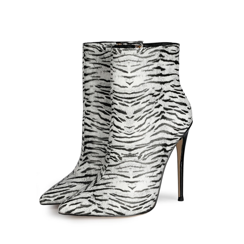 Zebra Printed 5 Inch Stiletto High Heels Ankle Boots With Pointed Toe - Image 8