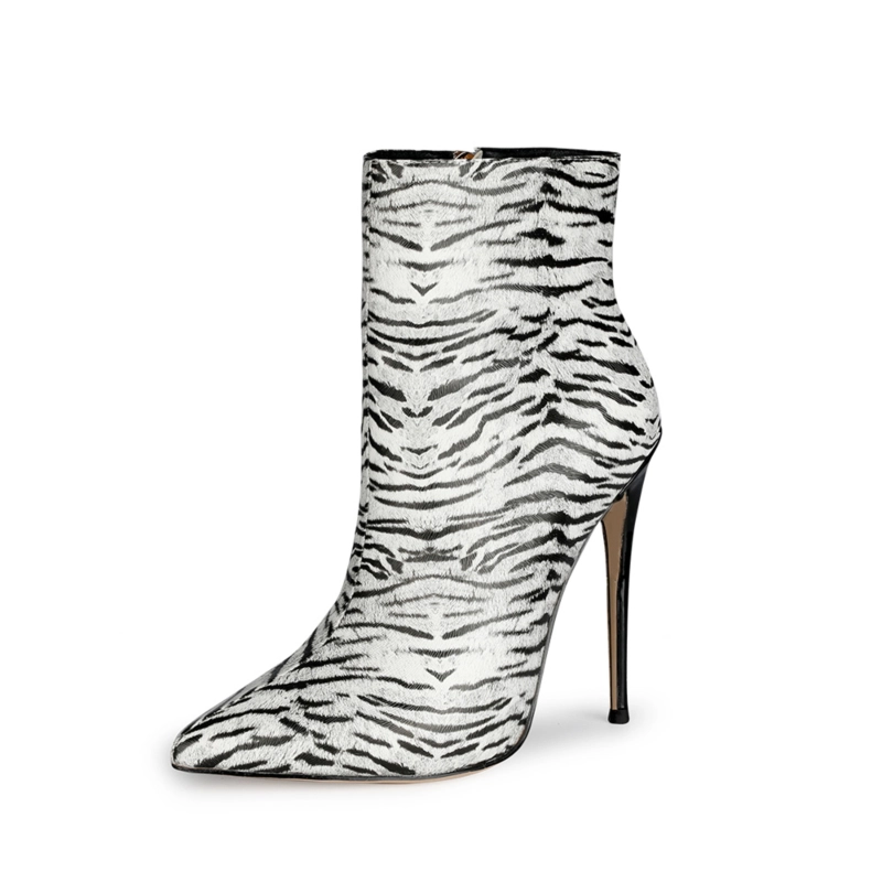 Zebra Printed 5 Inch Stiletto High Heels Ankle Boots With Pointed Toe