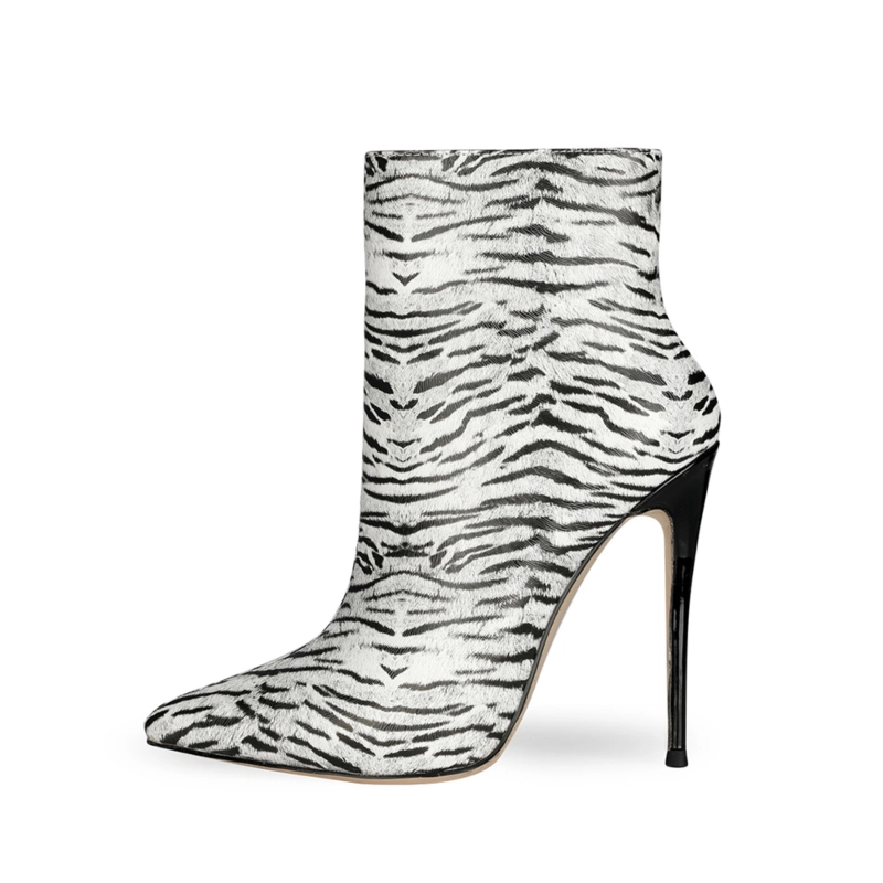 Zebra Printed 5 Inch Stiletto High Heels Ankle Boots With Pointed Toe - Image 3